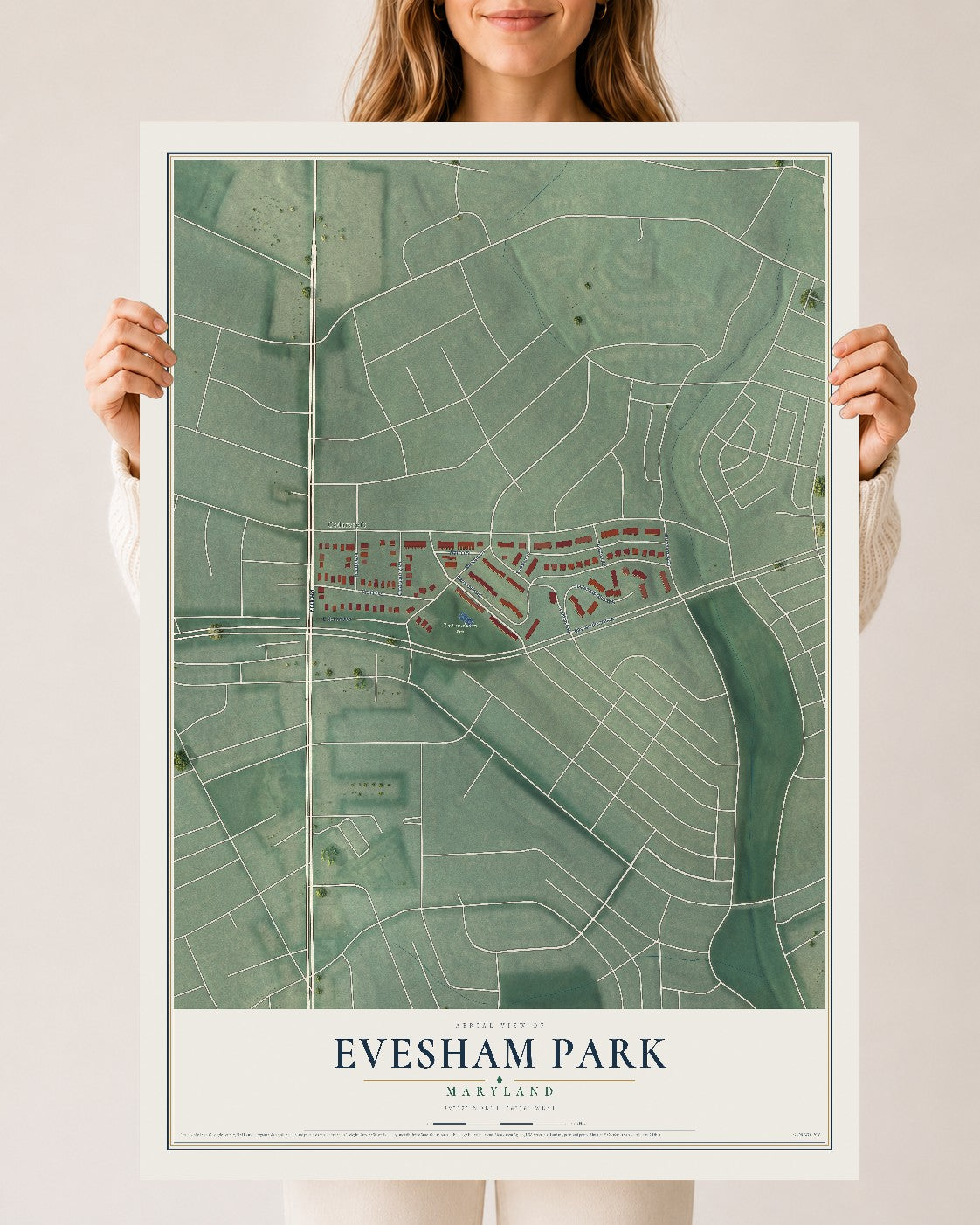 Map of Evesham Park, Maryland, 24 x 36 inch unframed archival matte print