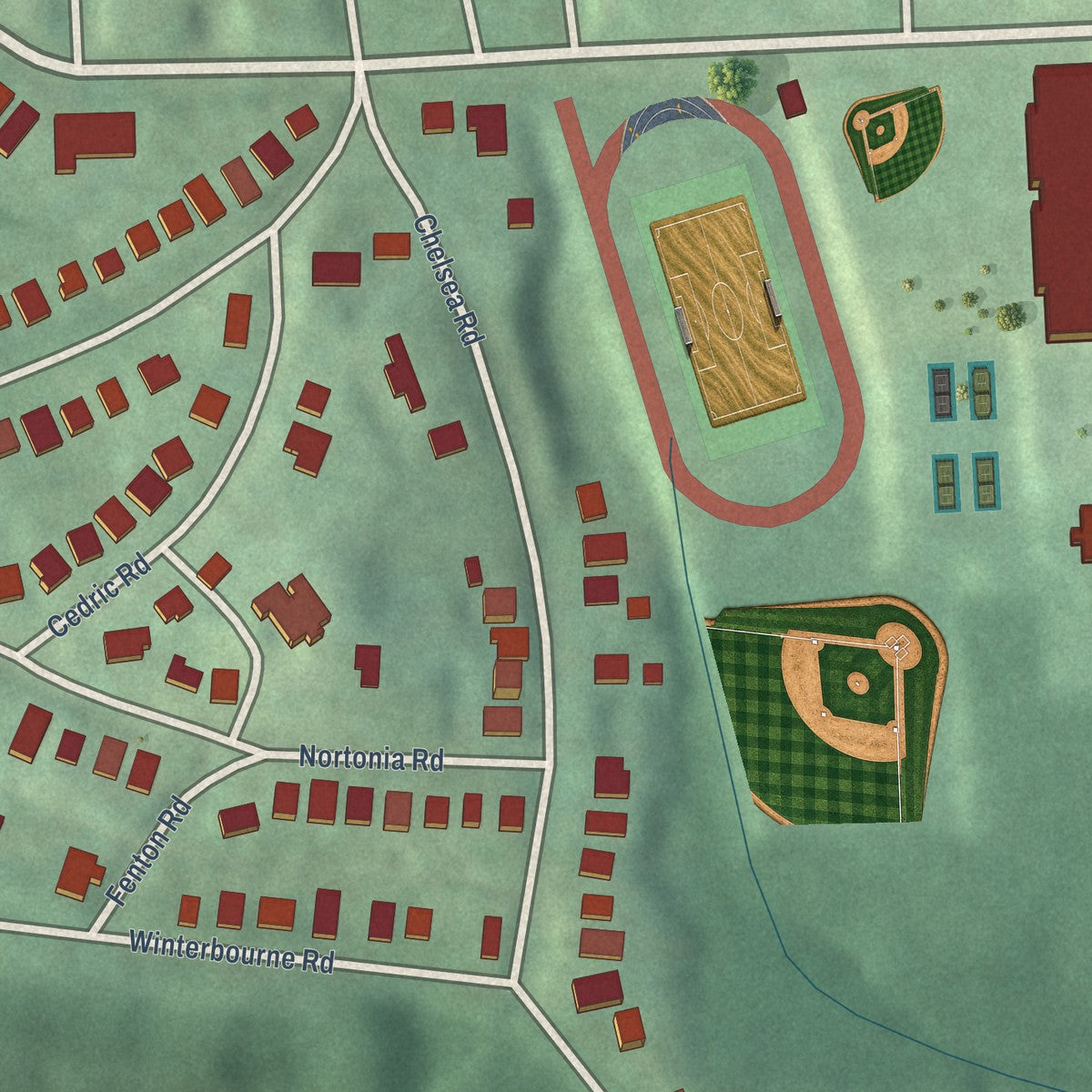 Close-up of the map of Fairmount, Maryland print showing street and building detail