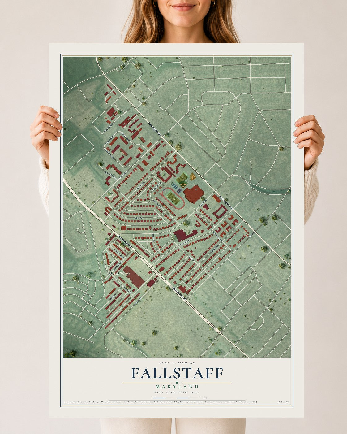 Map of Fallstaff, Maryland, 24 x 36 inch unframed archival matte print