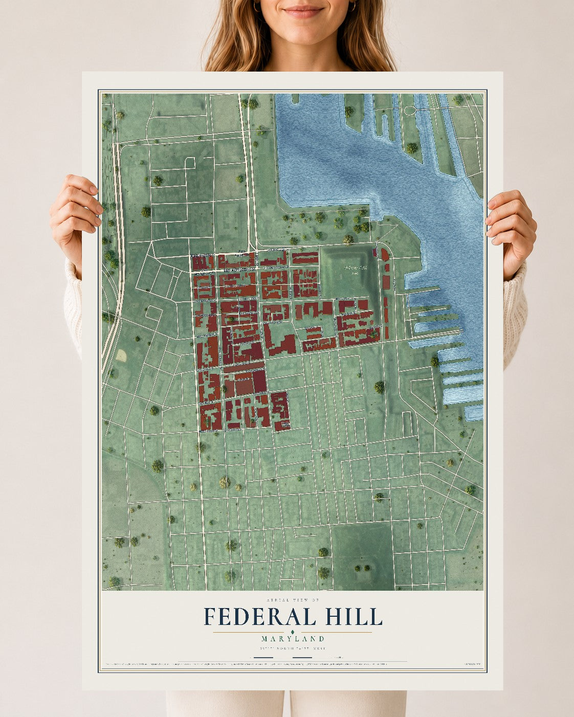Map of Federal Hill, Maryland, 24 x 36 inch unframed archival matte print