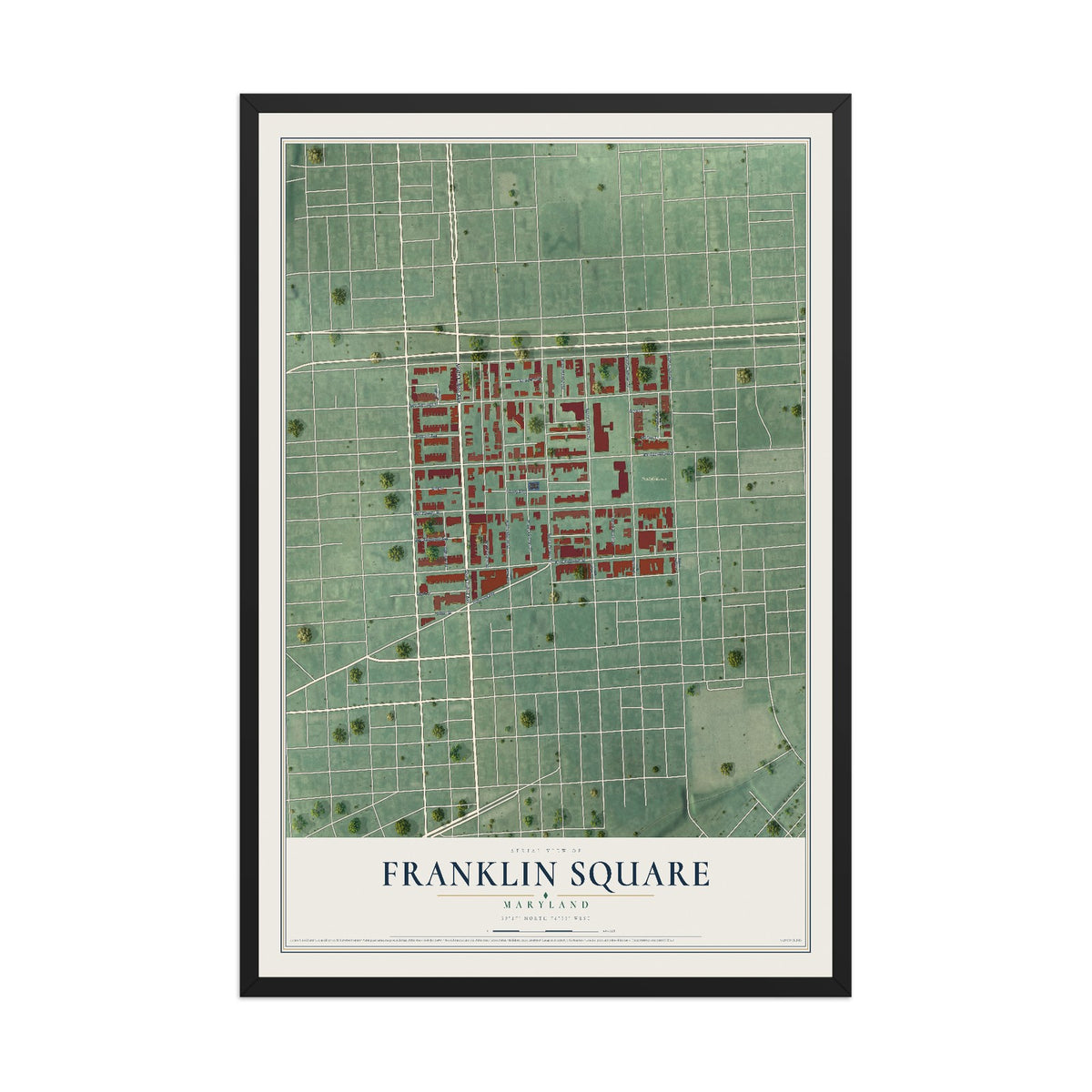 Map of Franklin Square, Maryland, 12 x 18 inch print in a black wood frame