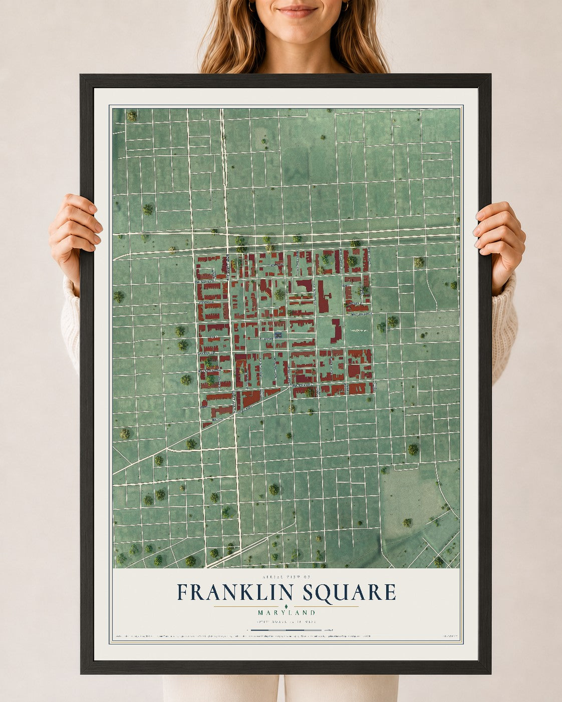 Map of Franklin Square, Maryland, 24 x 36 inch print in a black wood frame