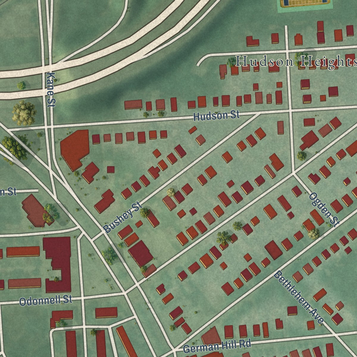 Close-up of the map of Graceland Park, Maryland print showing street and building detail