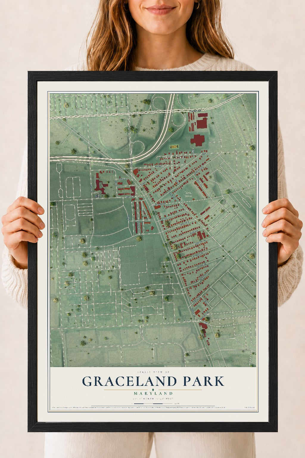 Map of Graceland Park, Maryland, 18 x 24 inch print in a black wood frame