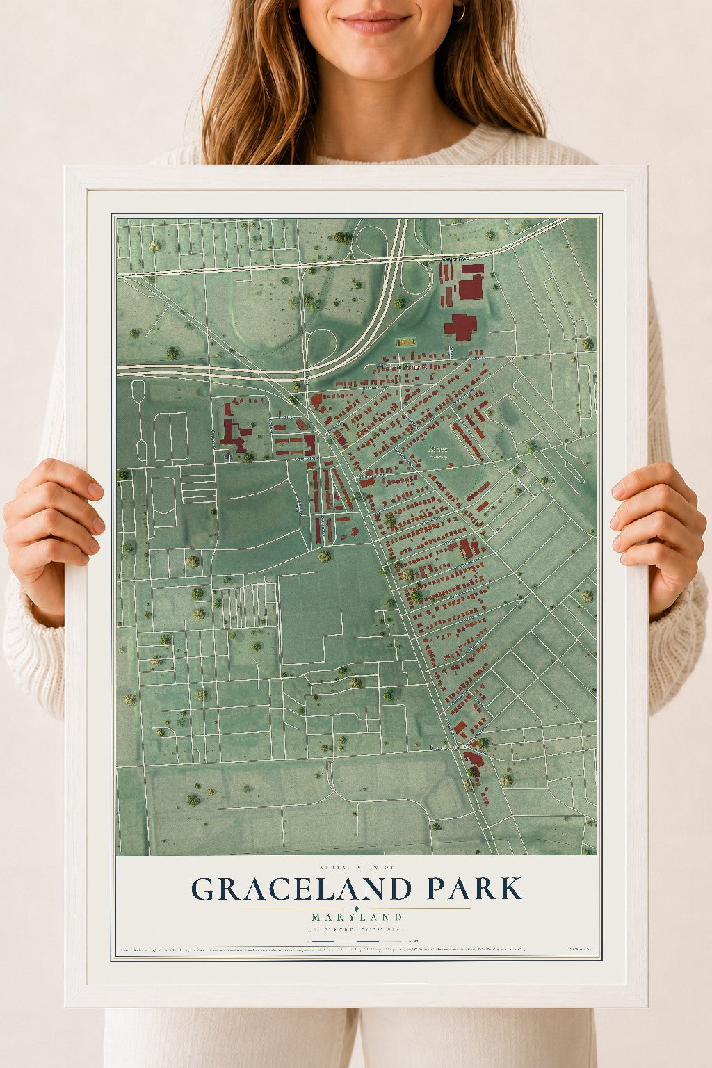 Map of Graceland Park, Maryland, 18 x 24 inch print in a white wood frame