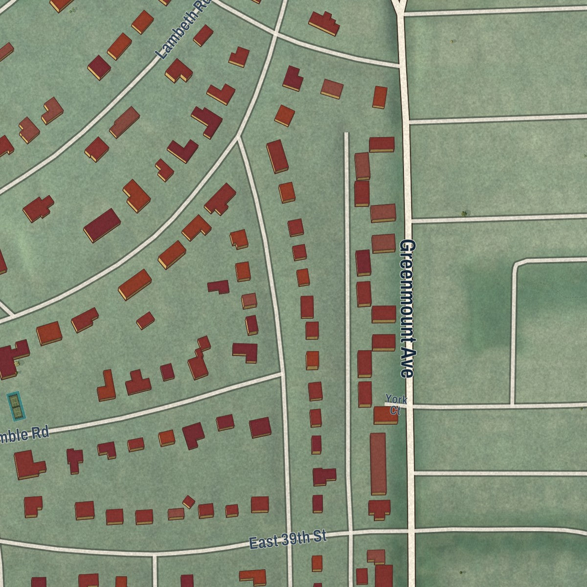 Second close-up of the map of Guilford, Maryland print showing more streets and buildings