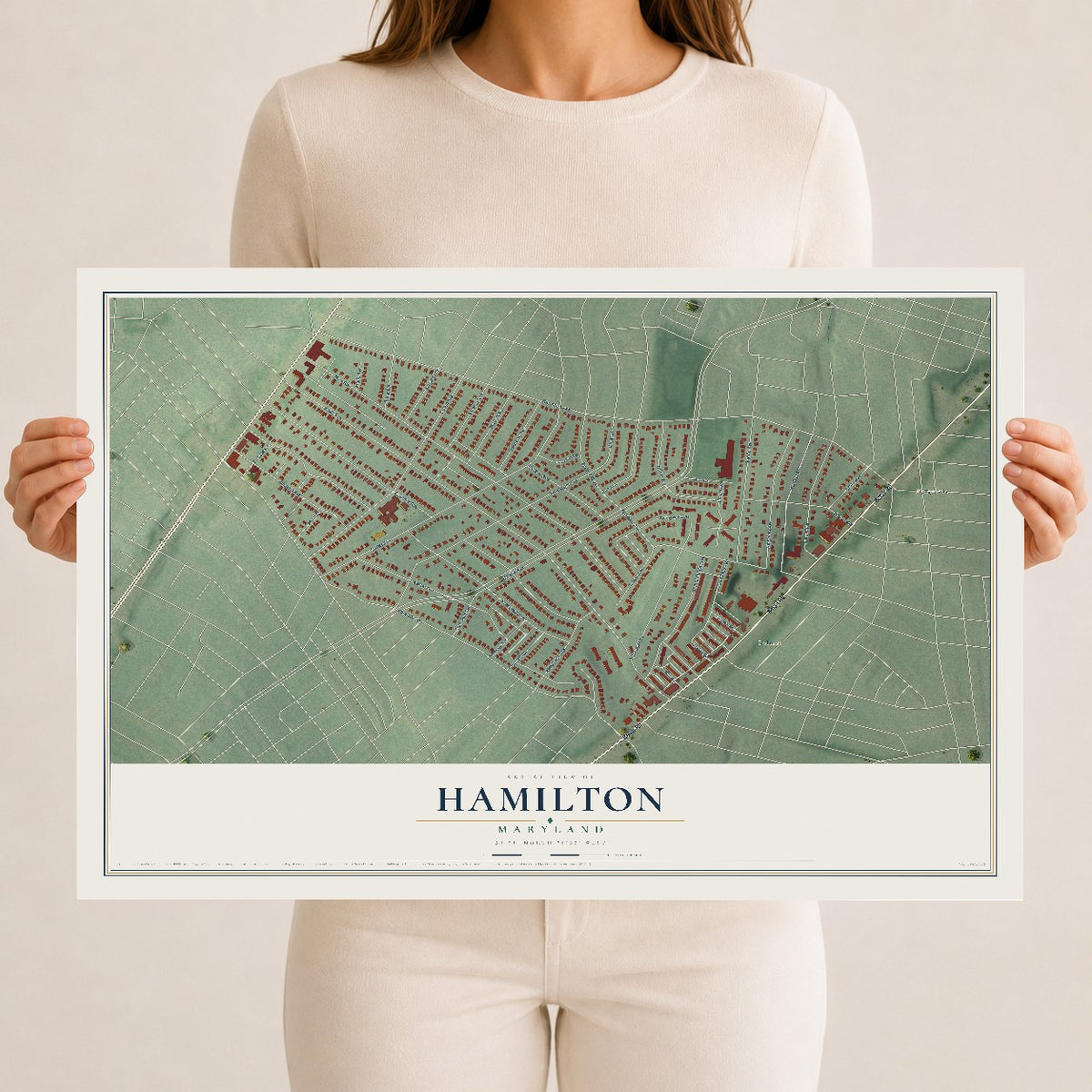 Map of Hamilton, Maryland, 12 x 18 inch unframed archival matte print