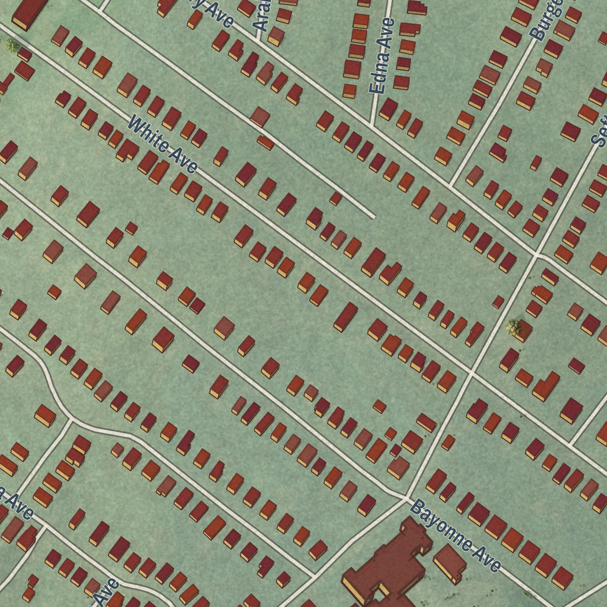 Close-up of the map of Hamilton, Maryland print showing street and building detail