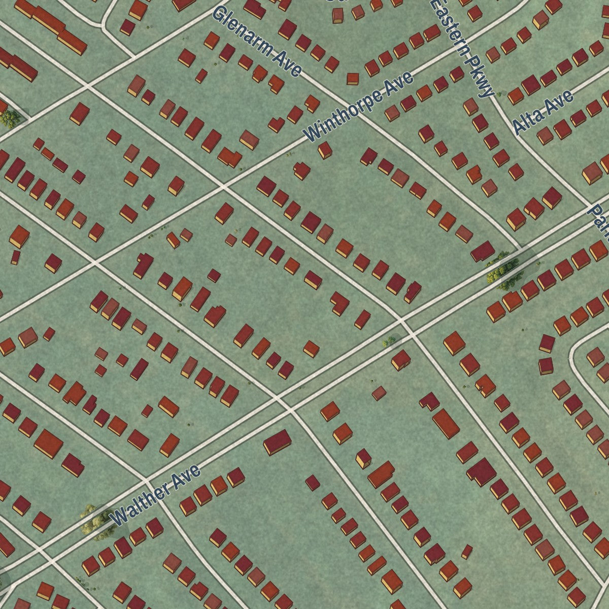 Second close-up of the map of Hamilton, Maryland print showing more streets and buildings