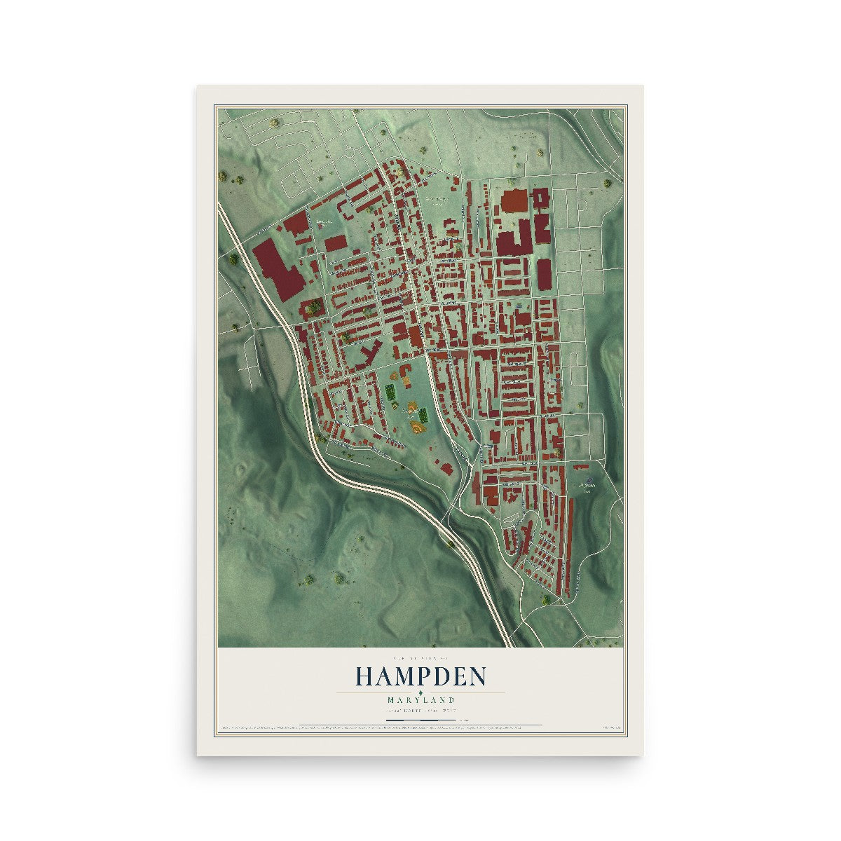 Map of Hampden, Maryland, 12 x 18 inch unframed archival matte print
