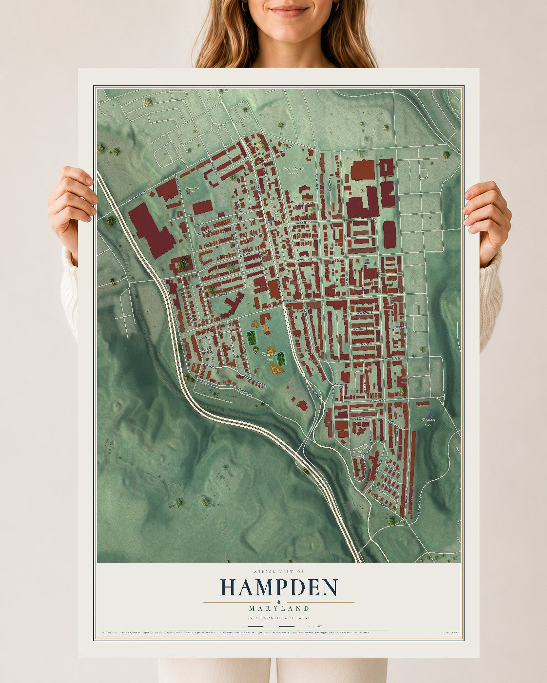 Map of Hampden, Maryland, 24 x 36 inch unframed archival matte print