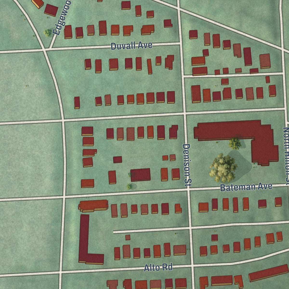 Close-up of the map of Hanlon-Longwood, Maryland print showing street and building detail