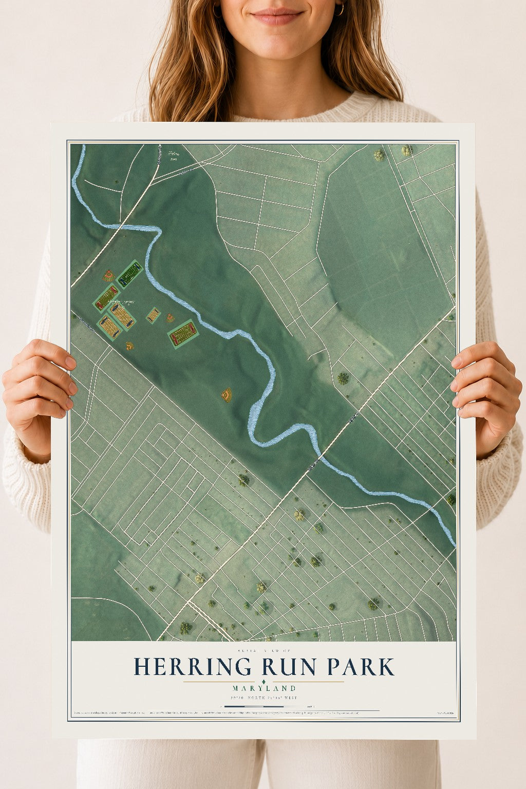Map of Herring Run Park, Maryland, 18 x 24 inch unframed archival matte print