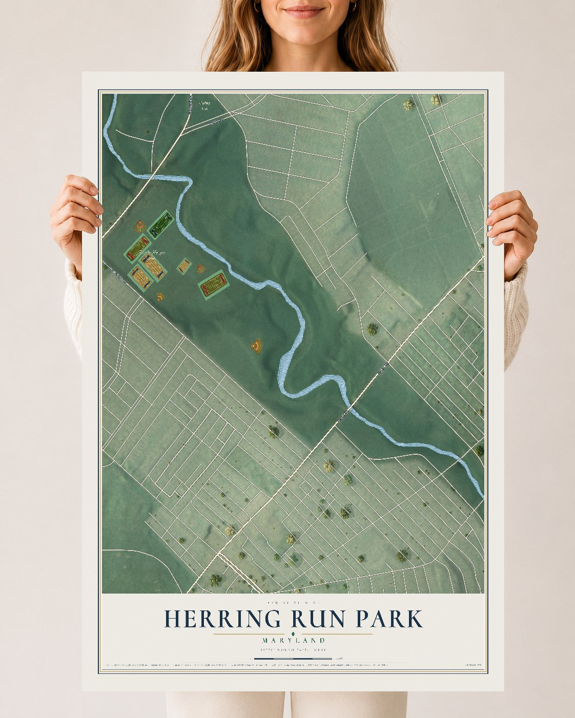 Map of Herring Run Park, Maryland, 24 x 36 inch unframed archival matte print