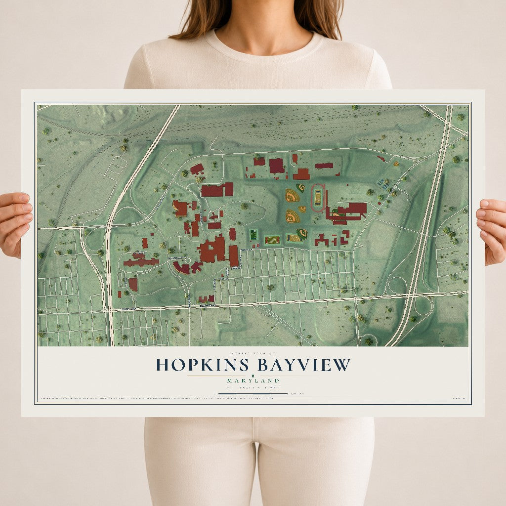 Map of Hopkins Bayview, Maryland, 18 x 24 inch unframed archival matte print