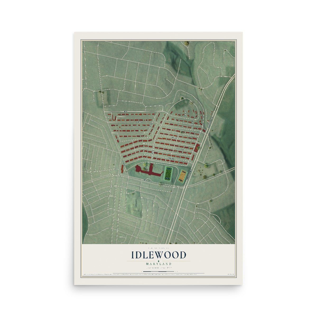 Map of Idlewood, Maryland, 12 x 18 inch unframed archival matte print