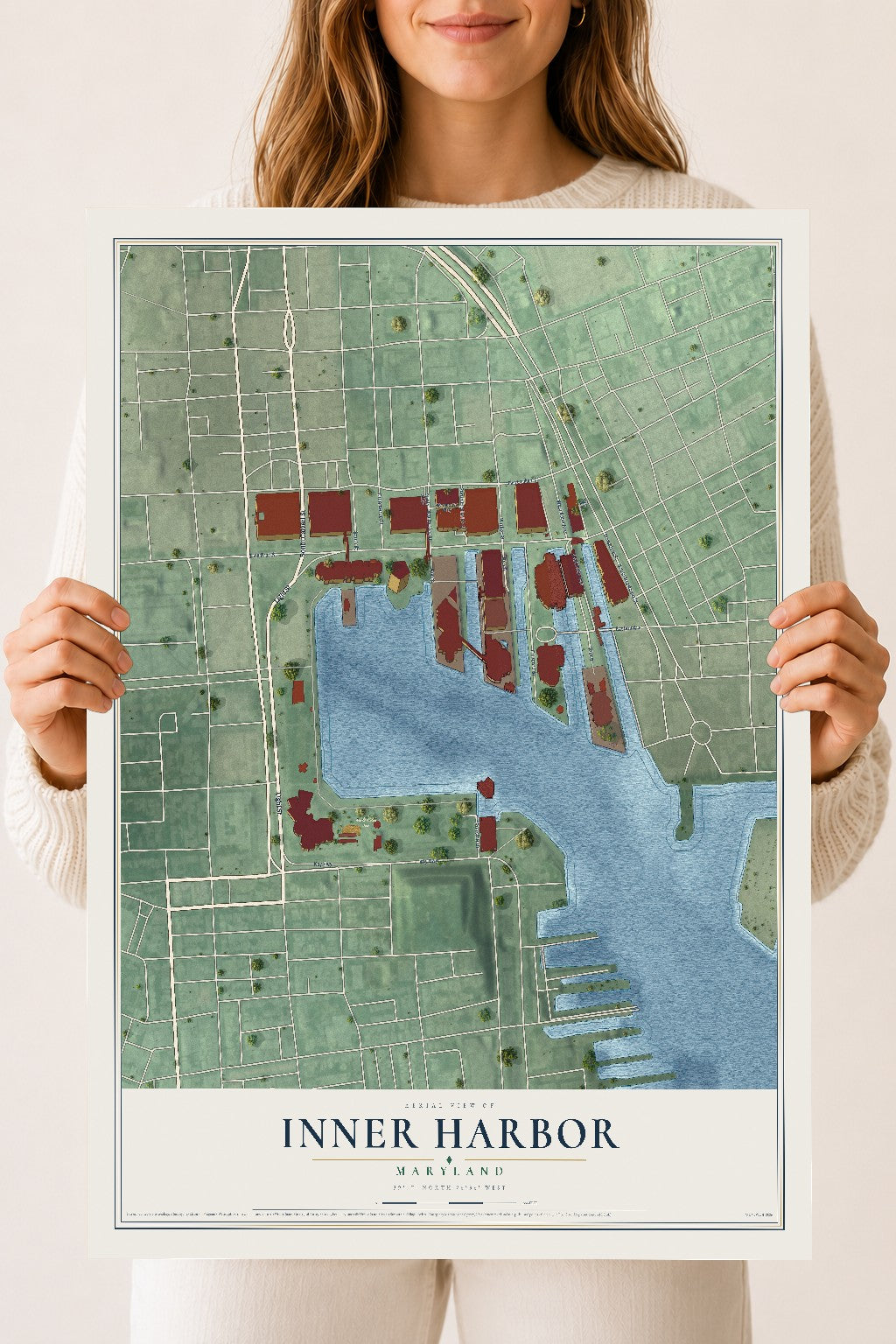 Map of Inner Harbor, Maryland, 18 x 24 inch unframed archival matte print