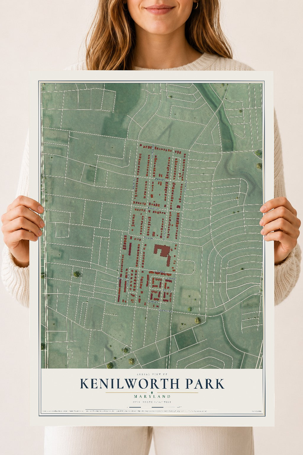 Map of Kenilworth Park, Maryland, 18 x 24 inch unframed archival matte print
