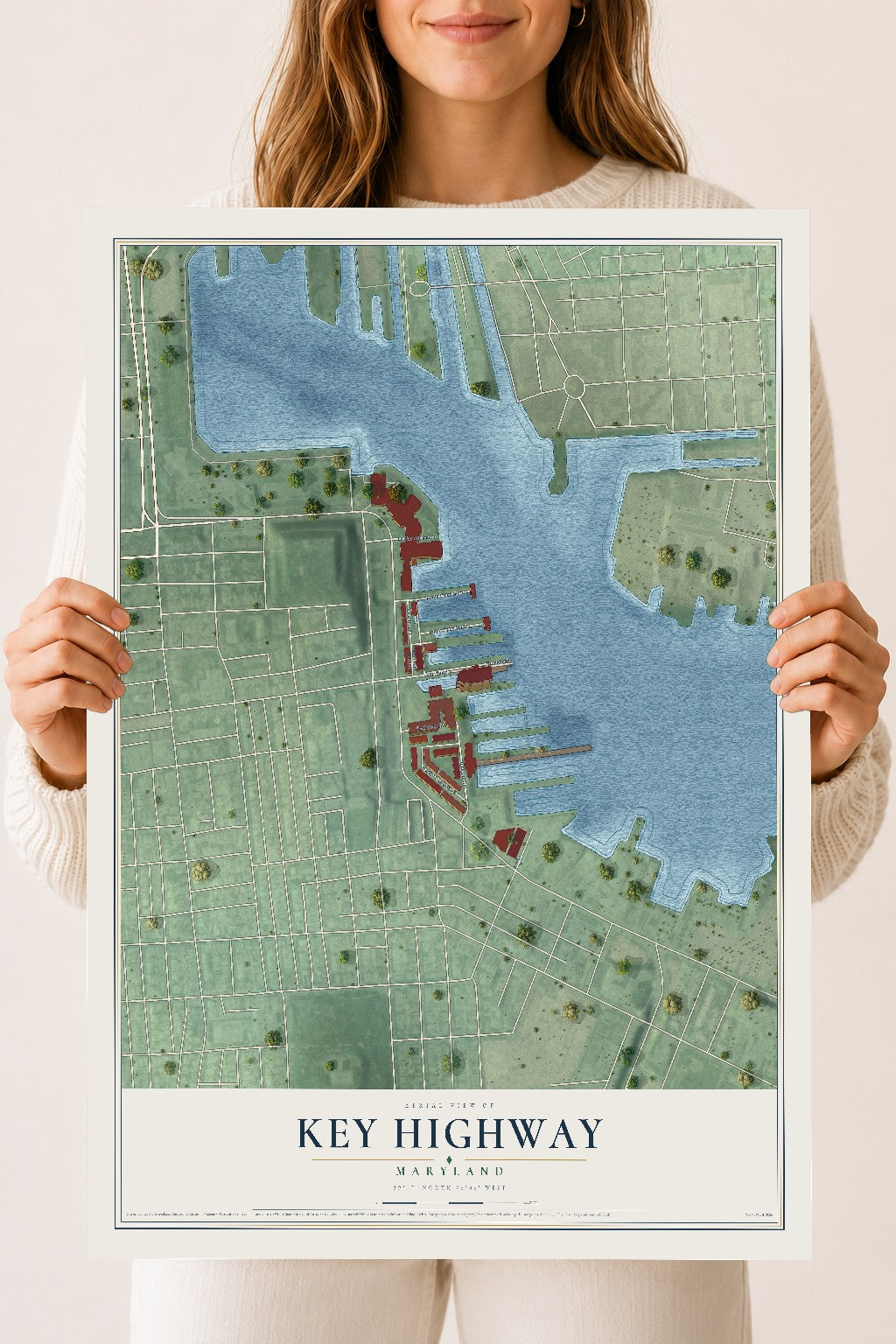 Map of Key Highway, Maryland, 18 x 24 inch unframed archival matte print