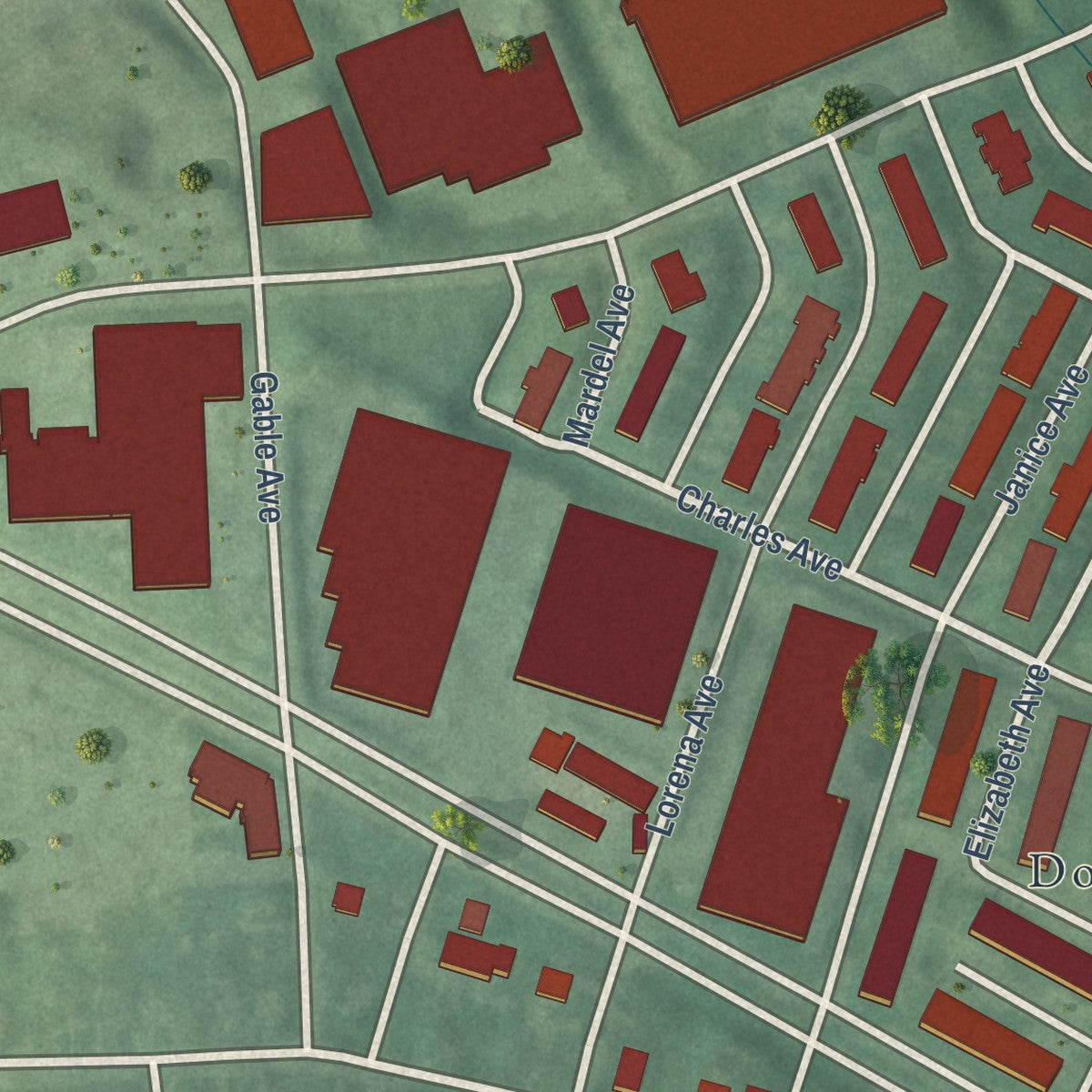 Second close-up of the map of Lakeland, Maryland print showing more streets and buildings
