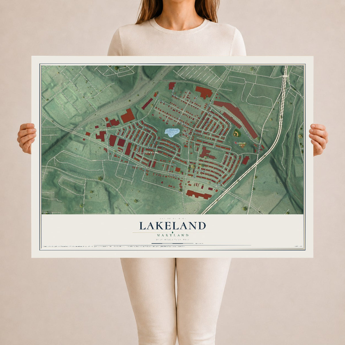 Map of Lakeland, Maryland, 24 x 36 inch unframed archival matte print