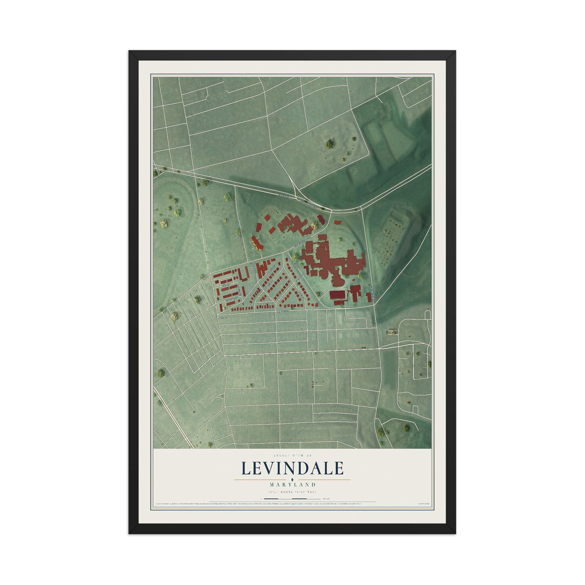 Map of Levindale, Maryland, 12 x 18 inch print in a black wood frame