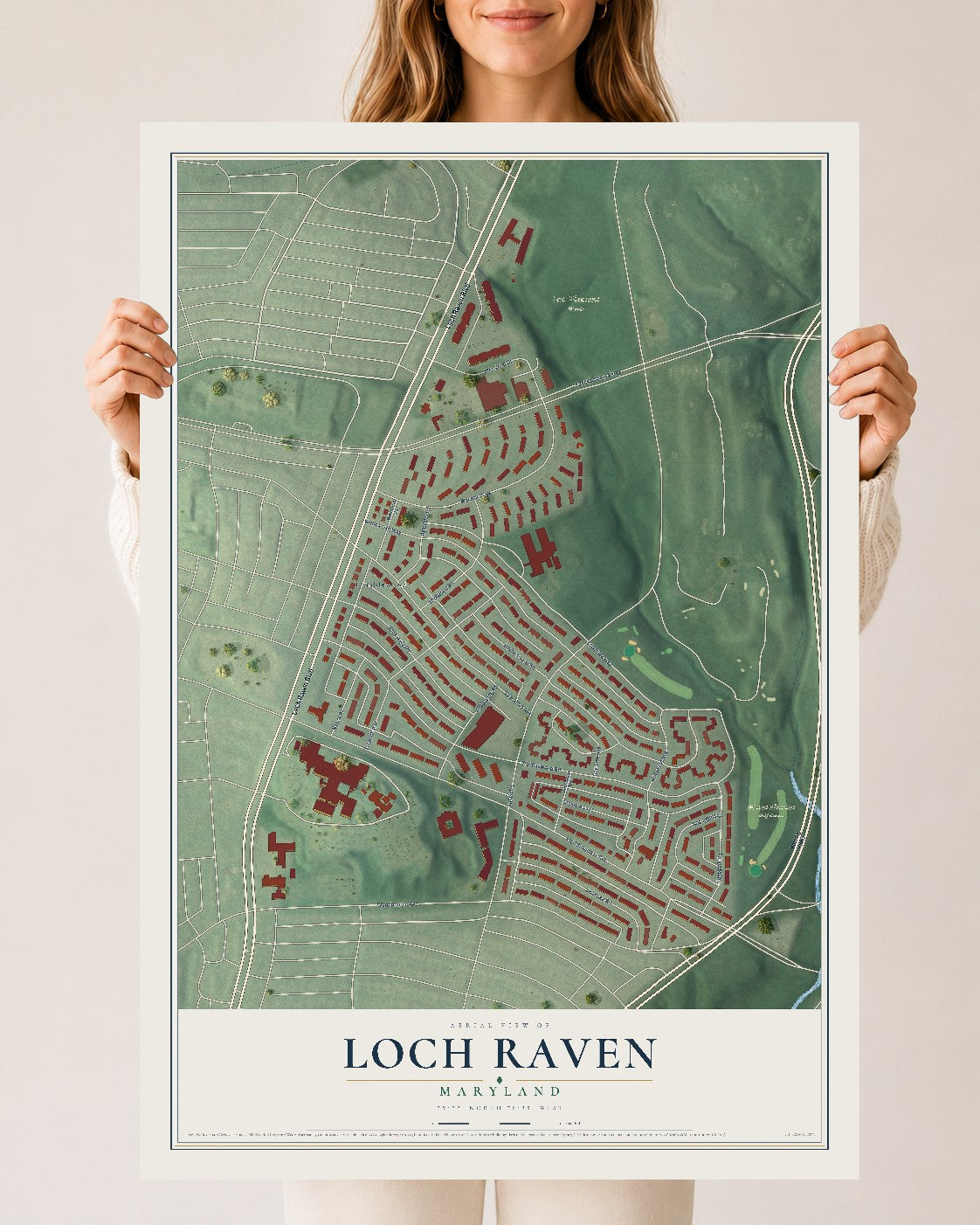 Map of Loch Raven, Maryland, 24 x 36 inch unframed archival matte print