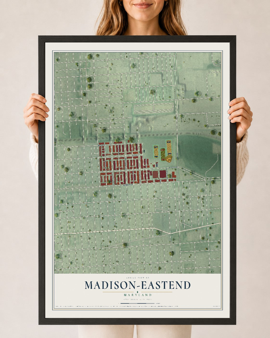 Map of Madison-Eastend, Maryland, 24 x 36 inch print in a black wood frame