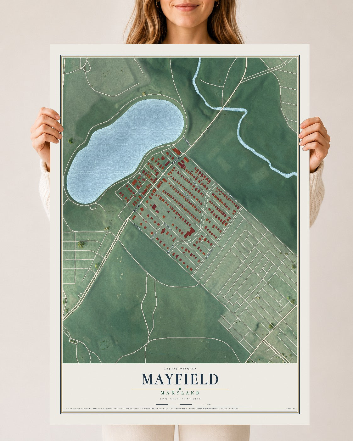 Map of Mayfield, Maryland, 24 x 36 inch unframed archival matte print