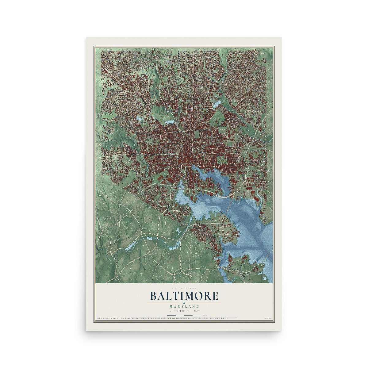 Map of Baltimore, Maryland, 12 x 18 inch unframed archival matte print