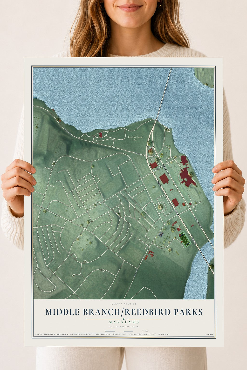 Map of Middle Branch-Reedbird Parks, Maryland, 18 x 24 inch unframed archival matte print