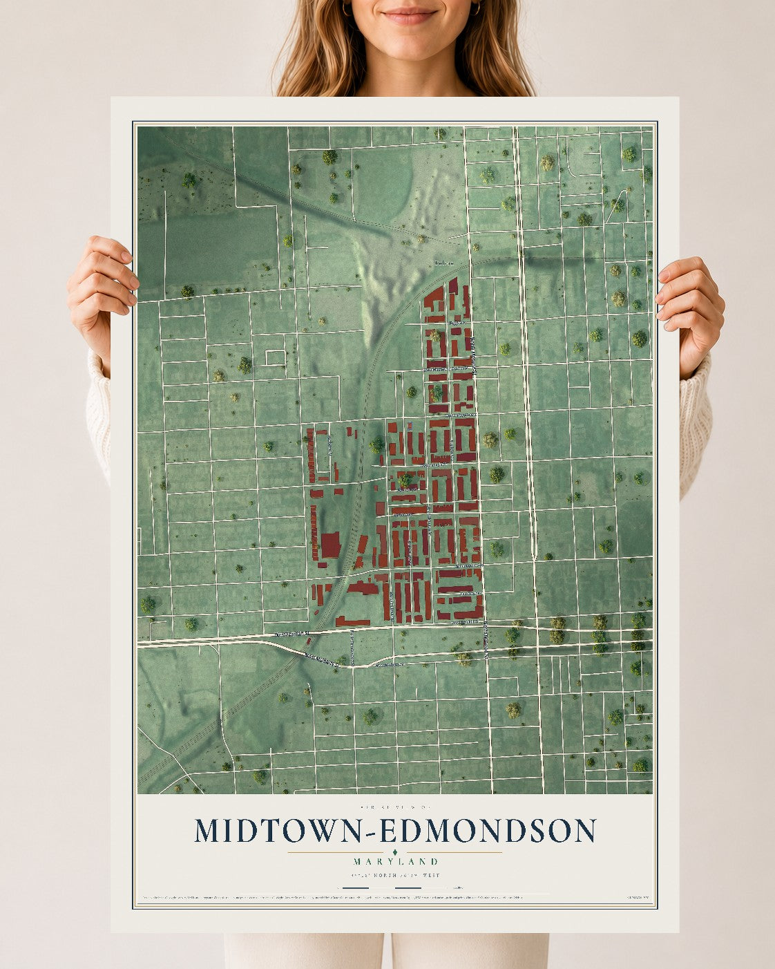 Map of Midtown-Edmondson, Maryland, 24 x 36 inch unframed archival matte print