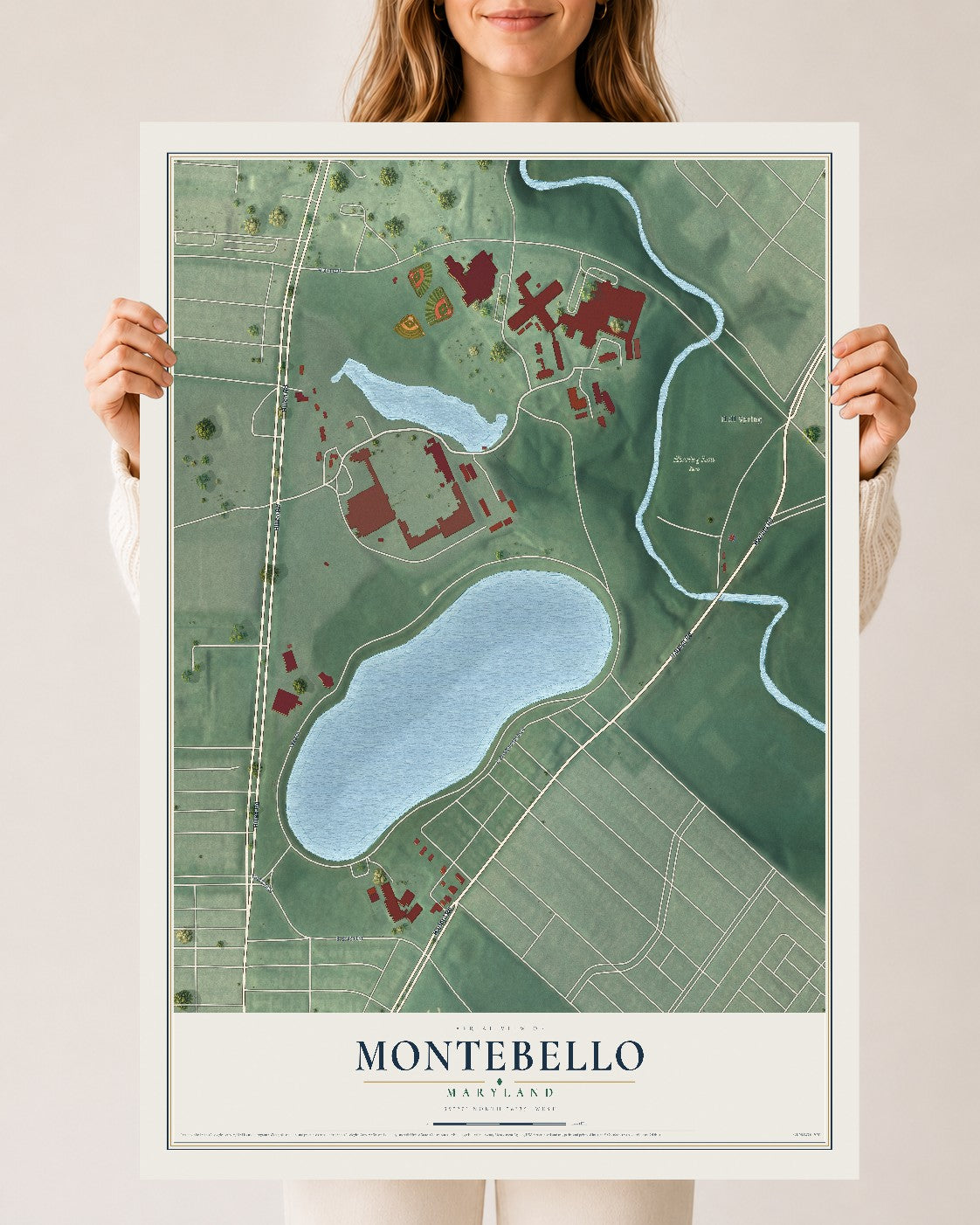 Map of Montebello, Maryland, 24 x 36 inch unframed archival matte print