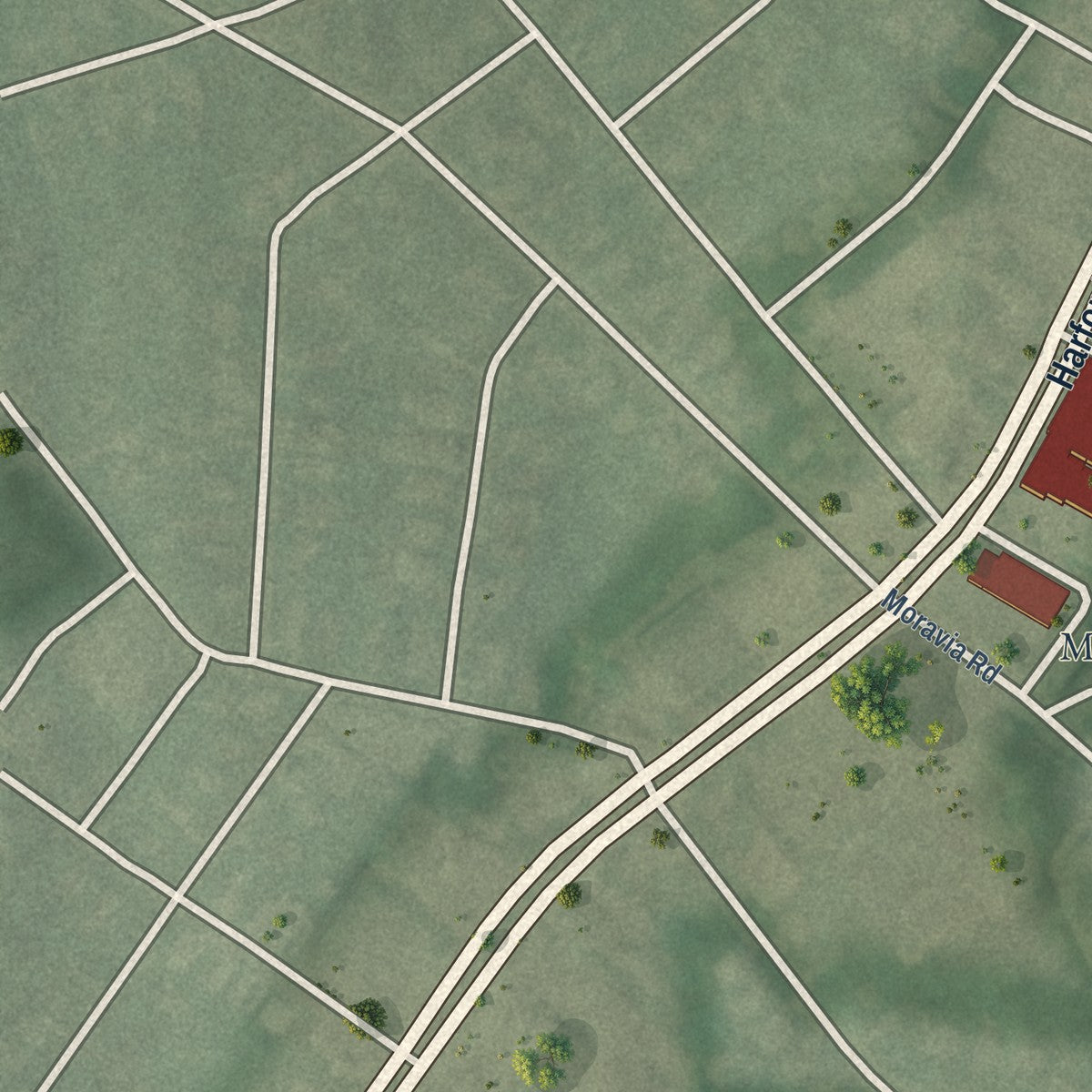 Second close-up of the map of Moravia-Walther, Maryland print showing more streets and buildings