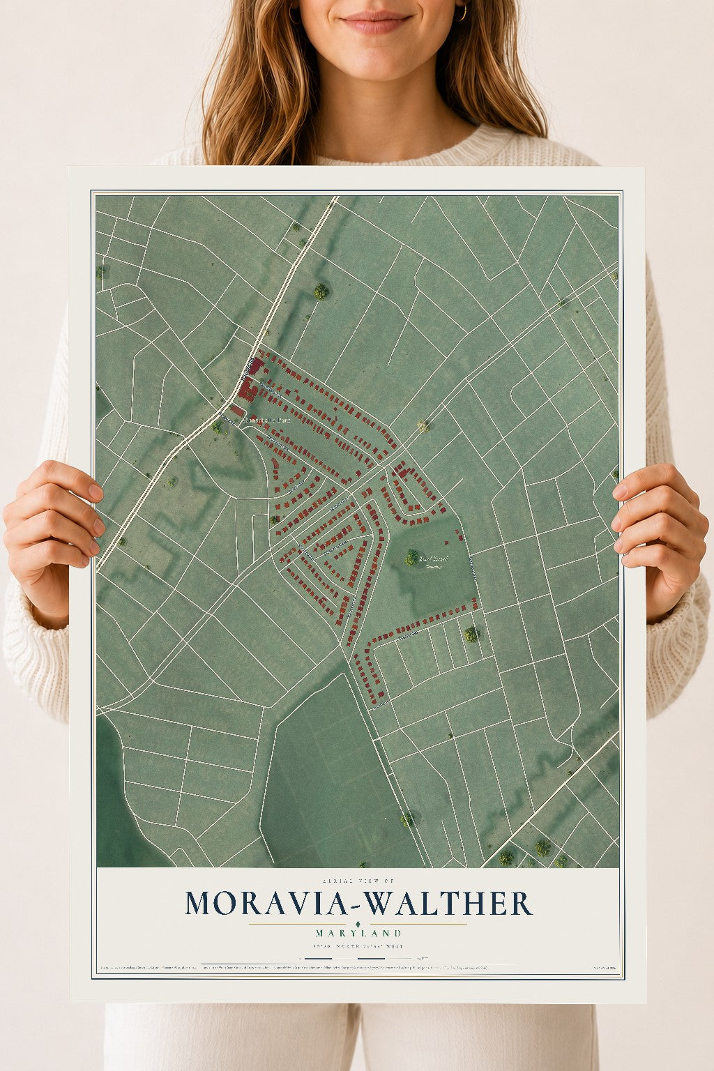 Map of Moravia-Walther, Maryland, 18 x 24 inch unframed archival matte print