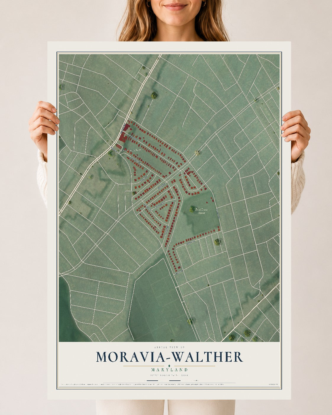 Map of Moravia-Walther, Maryland, 24 x 36 inch unframed archival matte print
