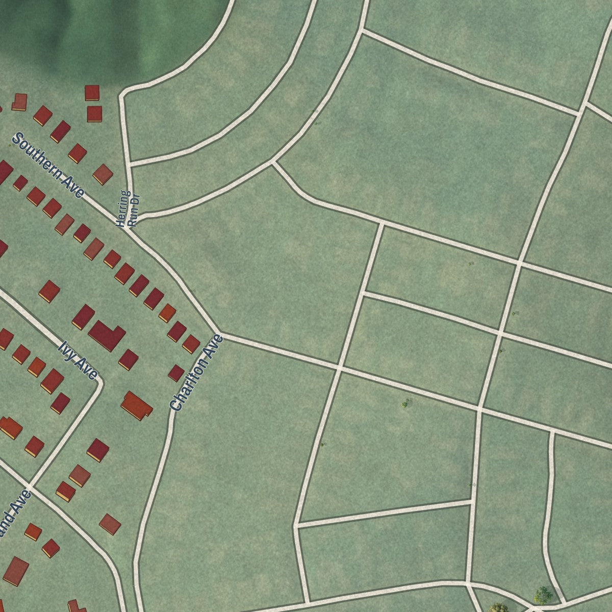 Second close-up of the map of Morgan Park, Maryland print showing more streets and buildings