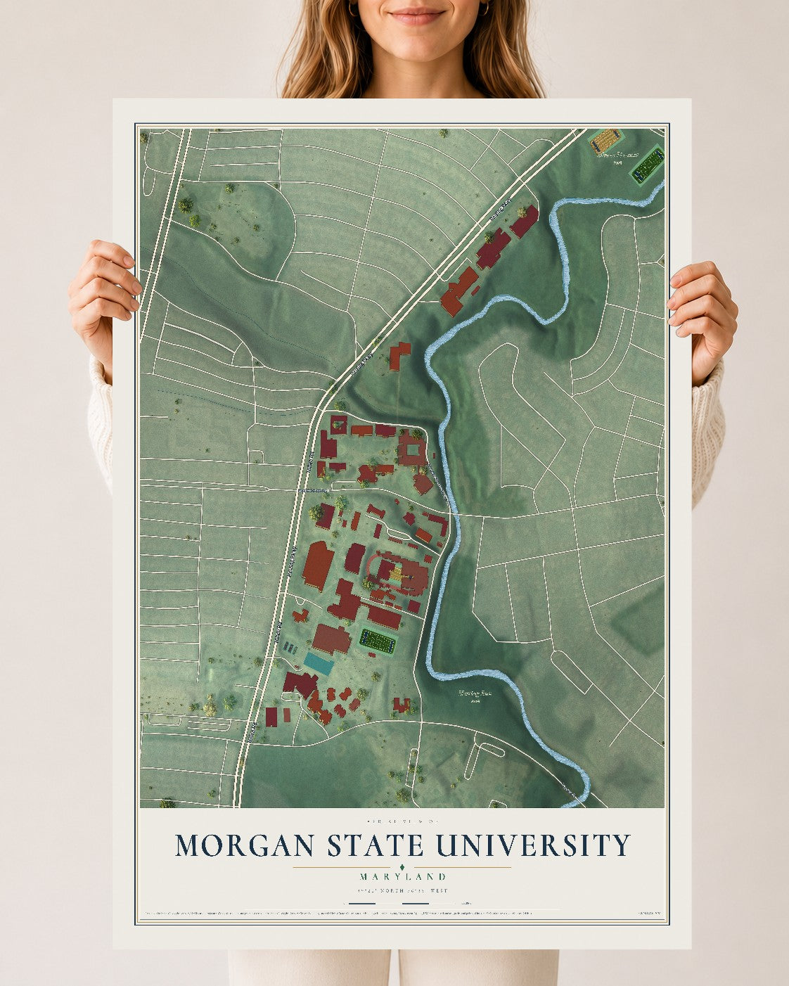Map of Morgan State University, Maryland, 24 x 36 inch unframed archival matte print
