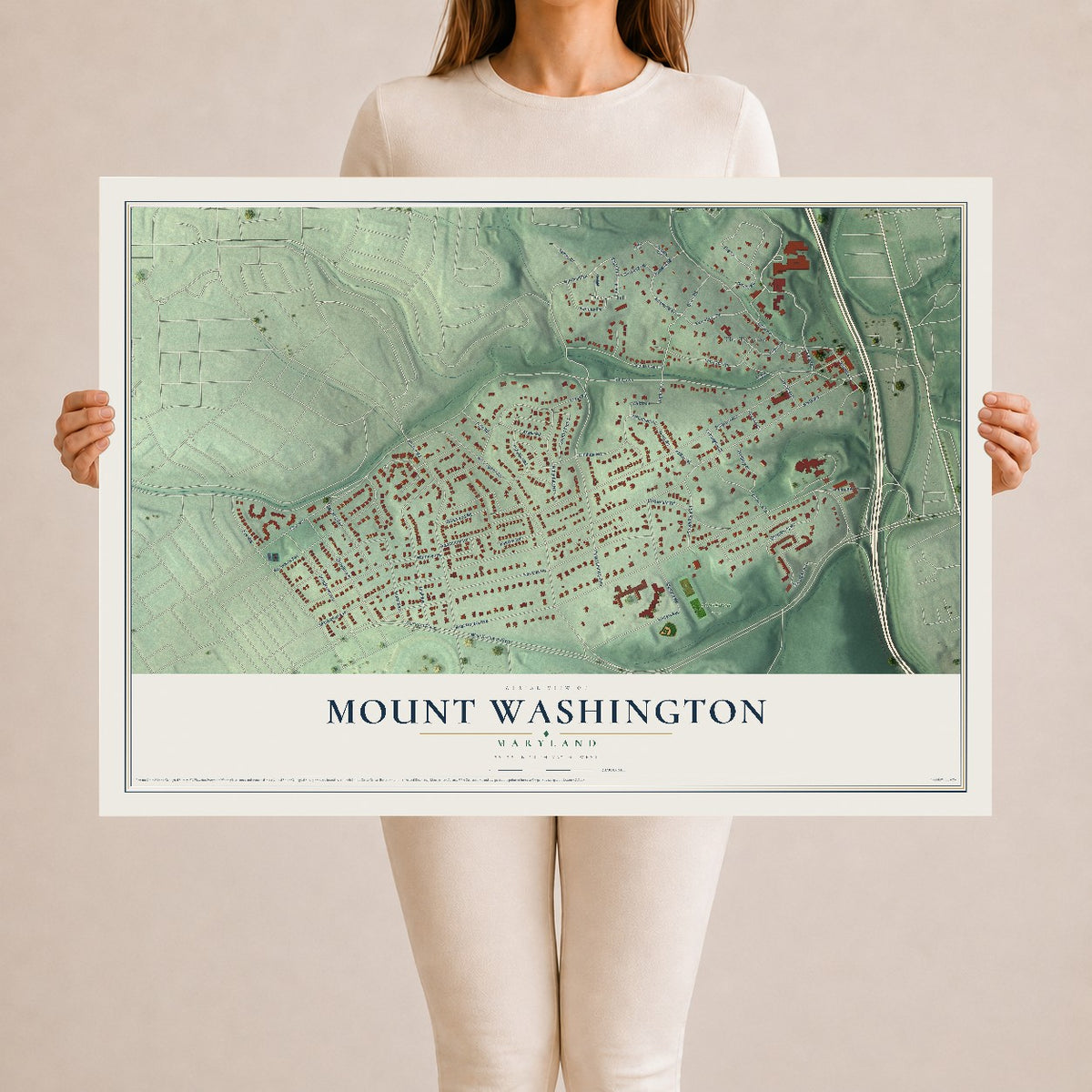 Map of Mount Washington, Maryland, 24 x 36 inch unframed archival matte print