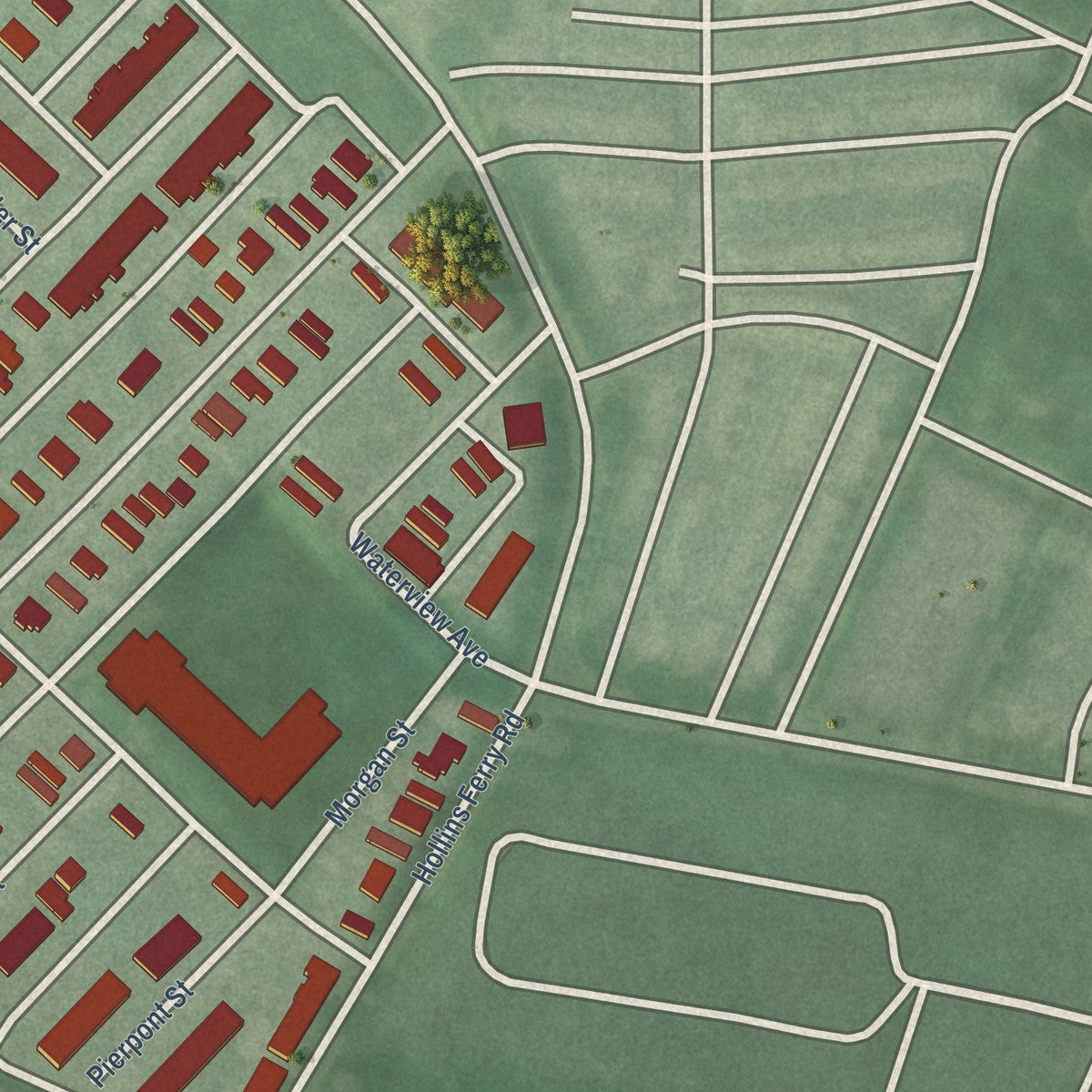 Close-up of the map of Mount Winans, Maryland print showing street and building detail
