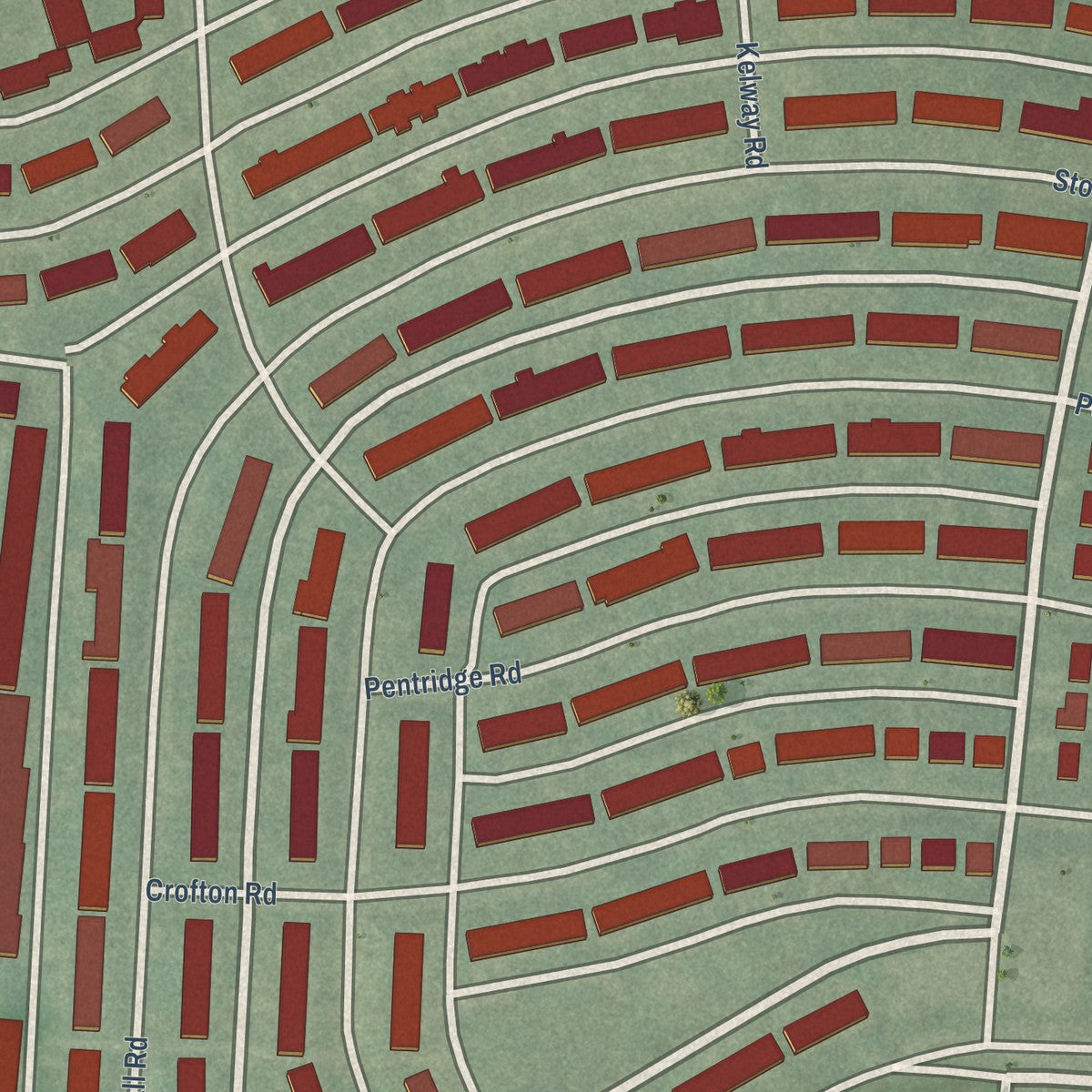 Close-up of the map of New Northwood, Maryland print showing street and building detail