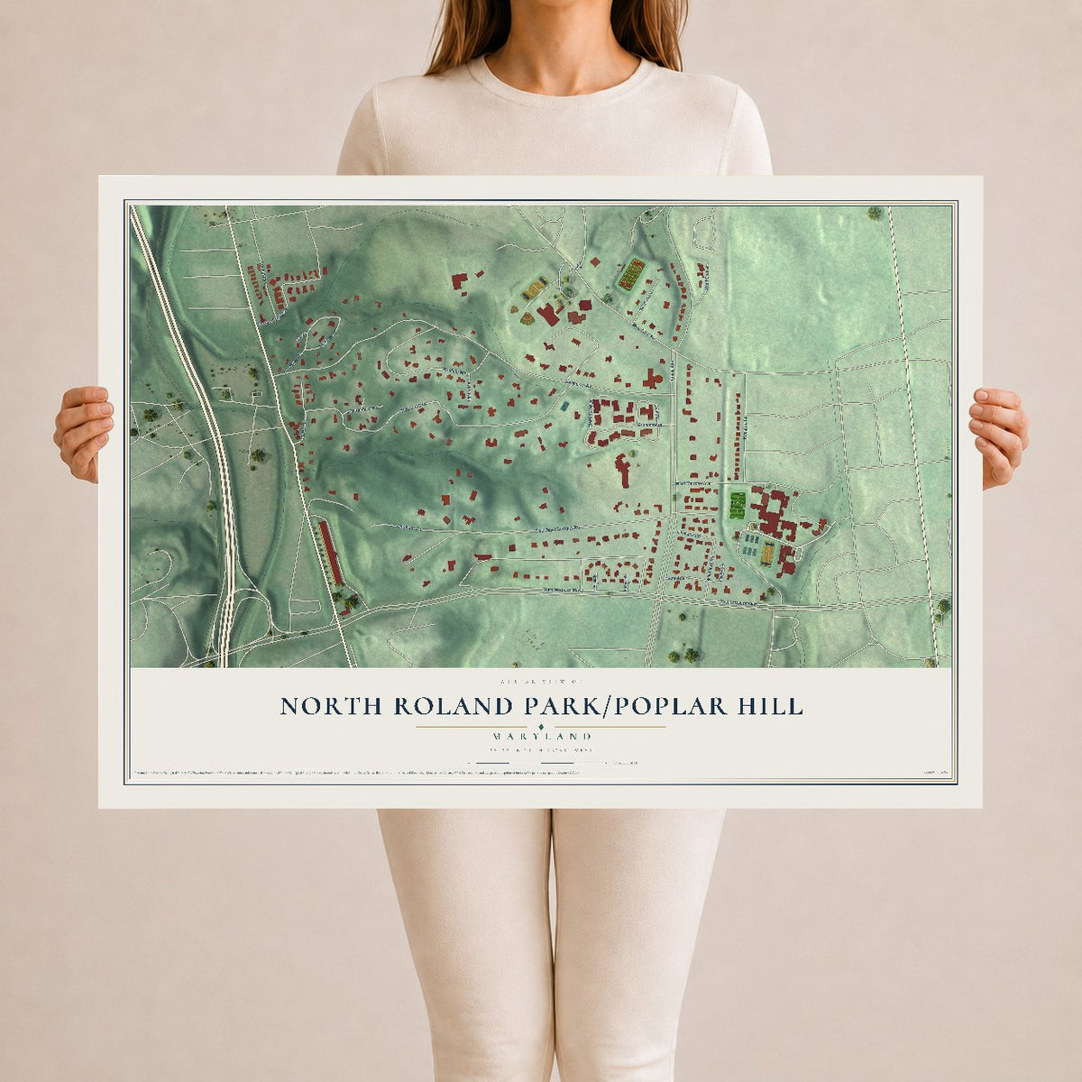 Map of North Roland Park-Poplar Hill, Maryland, 24 x 36 inch unframed archival matte print