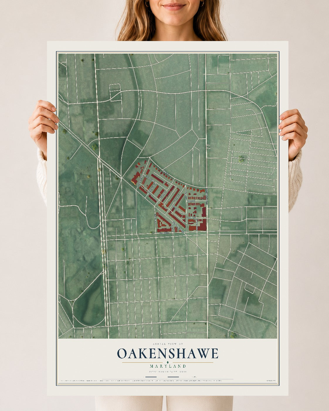 Map of Oakenshawe, Maryland, 24 x 36 inch unframed archival matte print