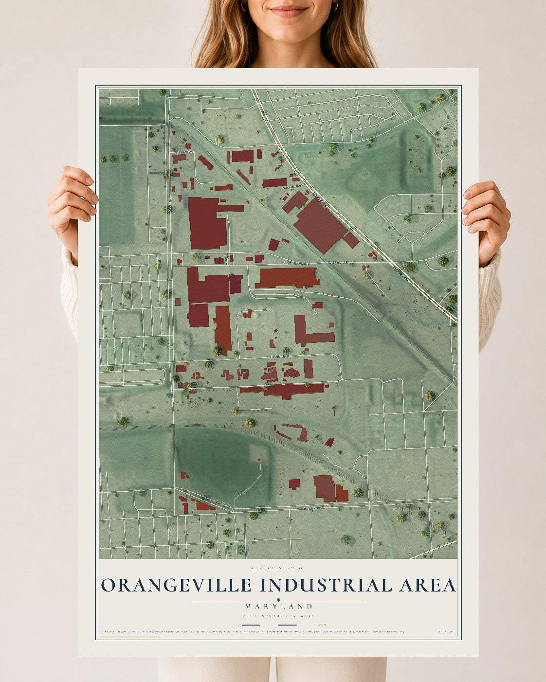 Map of Orangeville Industrial Area, Maryland, 24 x 36 inch unframed archival matte print
