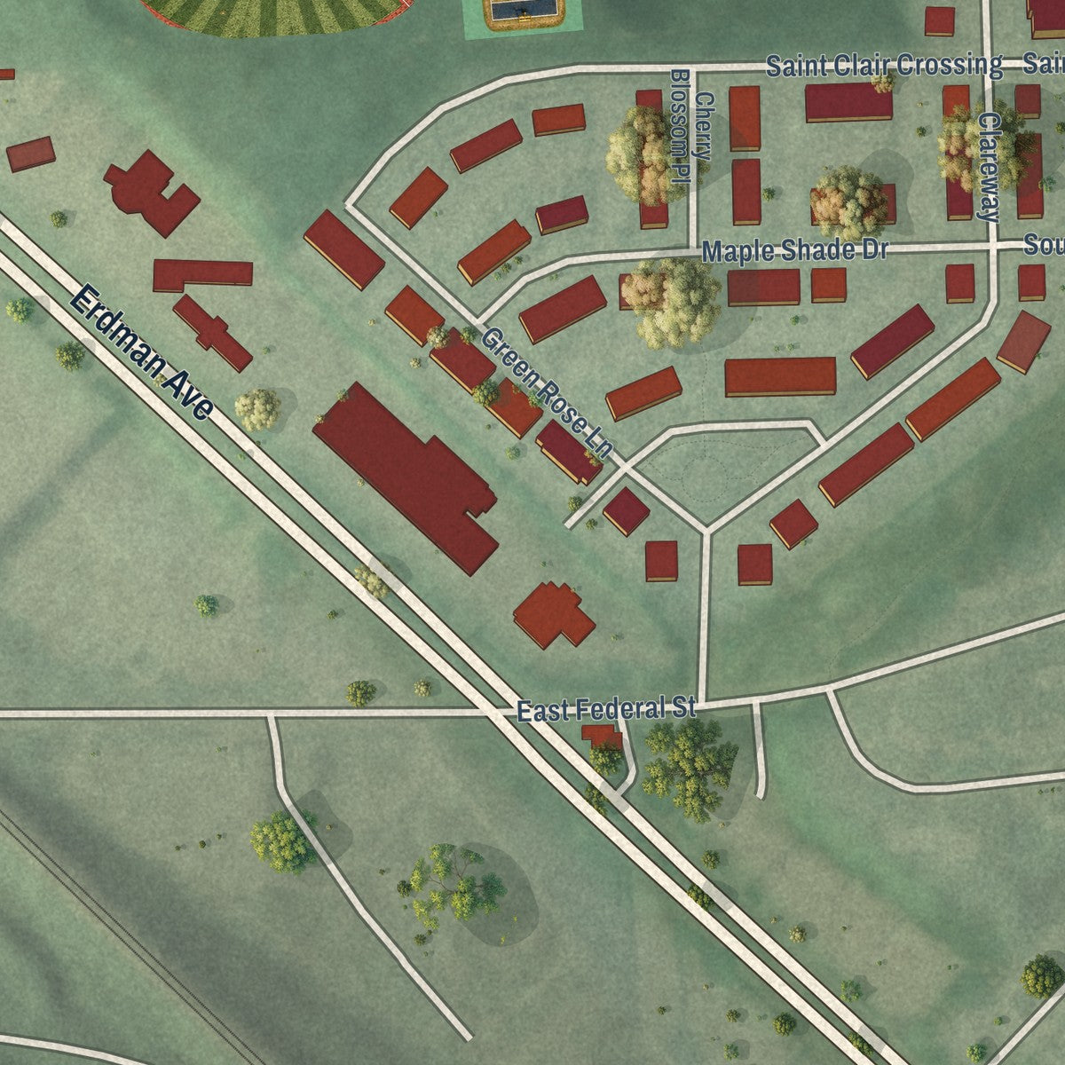 Second close-up of the map of Orchard Ridge, Maryland print showing more streets and buildings