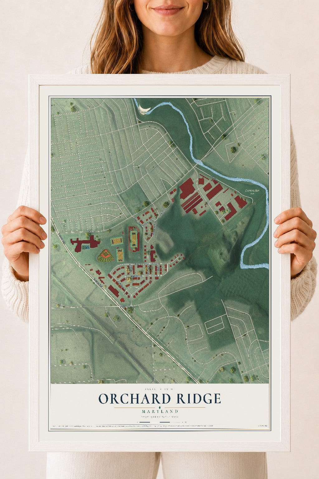 Map of Orchard Ridge, Maryland, 18 x 24 inch print in a white wood frame