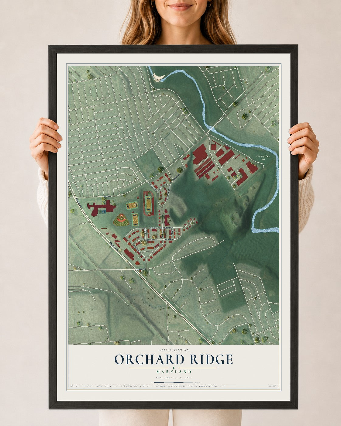 Map of Orchard Ridge, Maryland, 24 x 36 inch print in a black wood frame