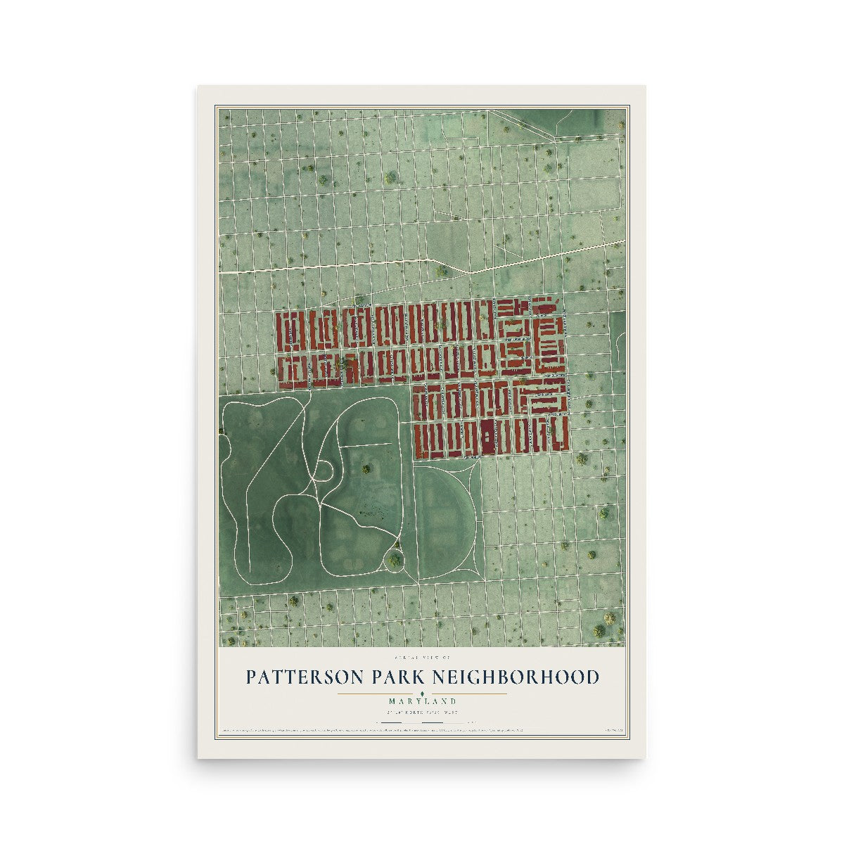 Map of Patterson Park Neighborhood, Maryland, 12 x 18 inch unframed archival matte print