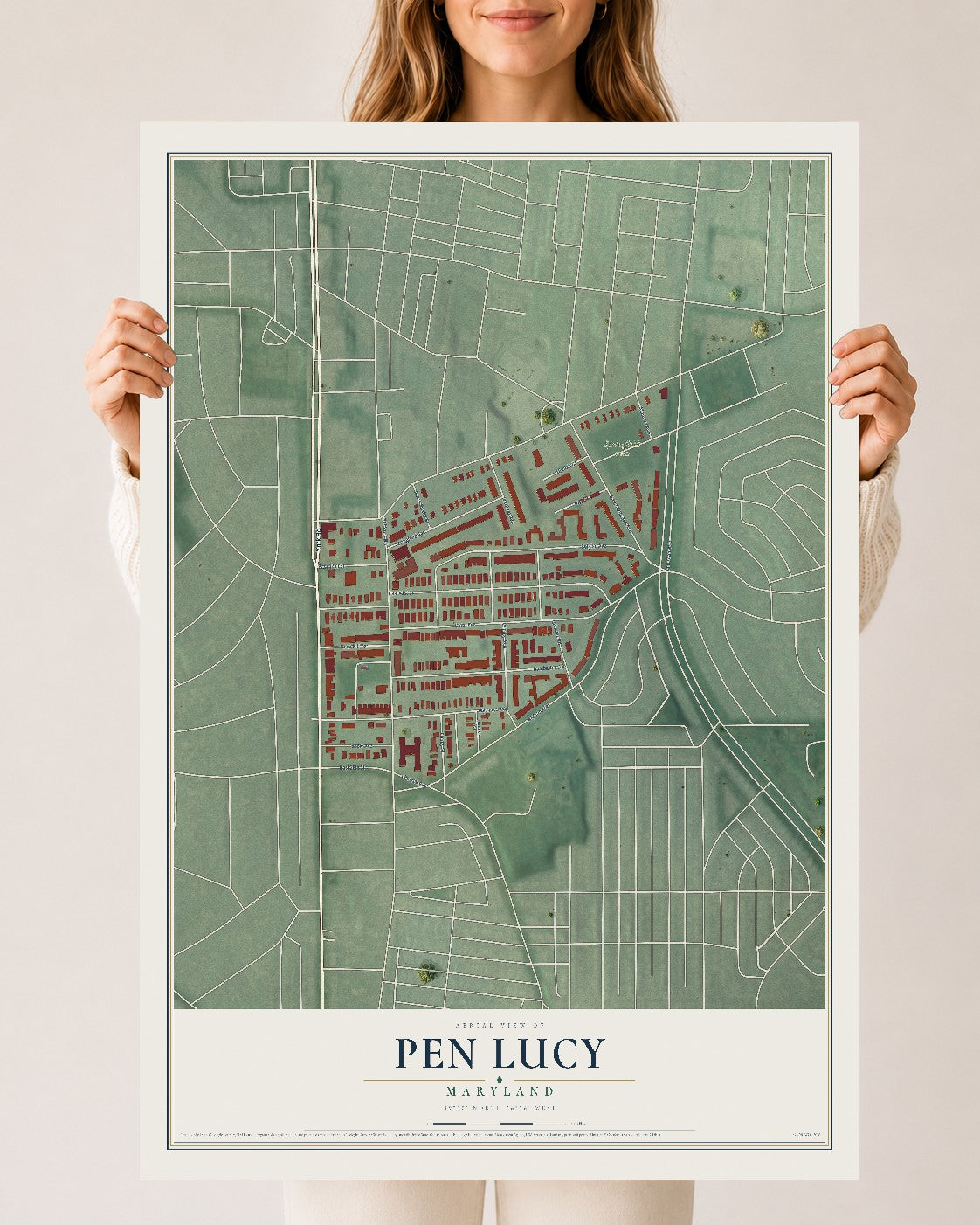 Map of Pen Lucy, Maryland, 24 x 36 inch unframed archival matte print