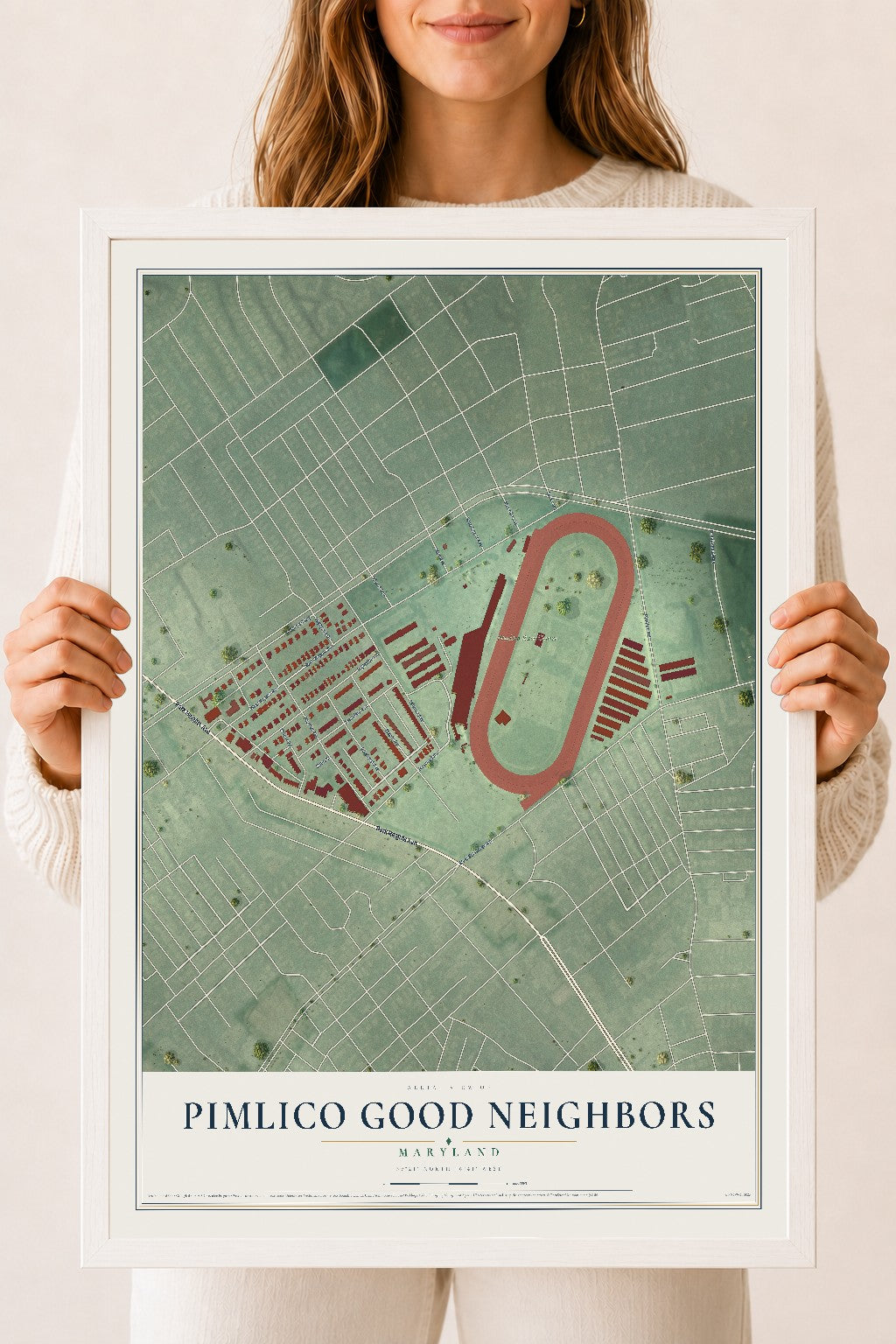 Map of Pimlico Good Neighbors, Maryland, 18 x 24 inch print in a white wood frame